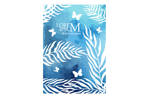 blue watercolor background with palm, an Illustration by Nenahliadava Design