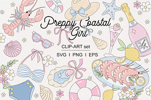 Preppy Coastal Girl Clipart Set
