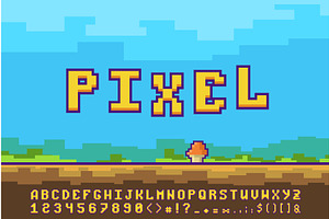 a retro pixel text alphabet and, an Illustration by IfH
