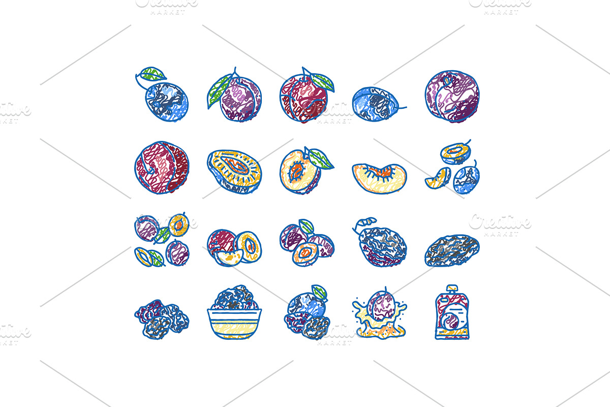 plum fruit green red prune icons, an Object Illustration by pikepicture