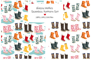Happy Wellies Seamless Pattern Set, a Pattern Graphic by Toltemara