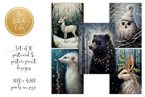 Mystical Christmas Animals Postcards