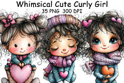Whimsical Cute Curly Girl Clipart, an Illustration by CraftArtStudio (Thumbnail 1 of 6)