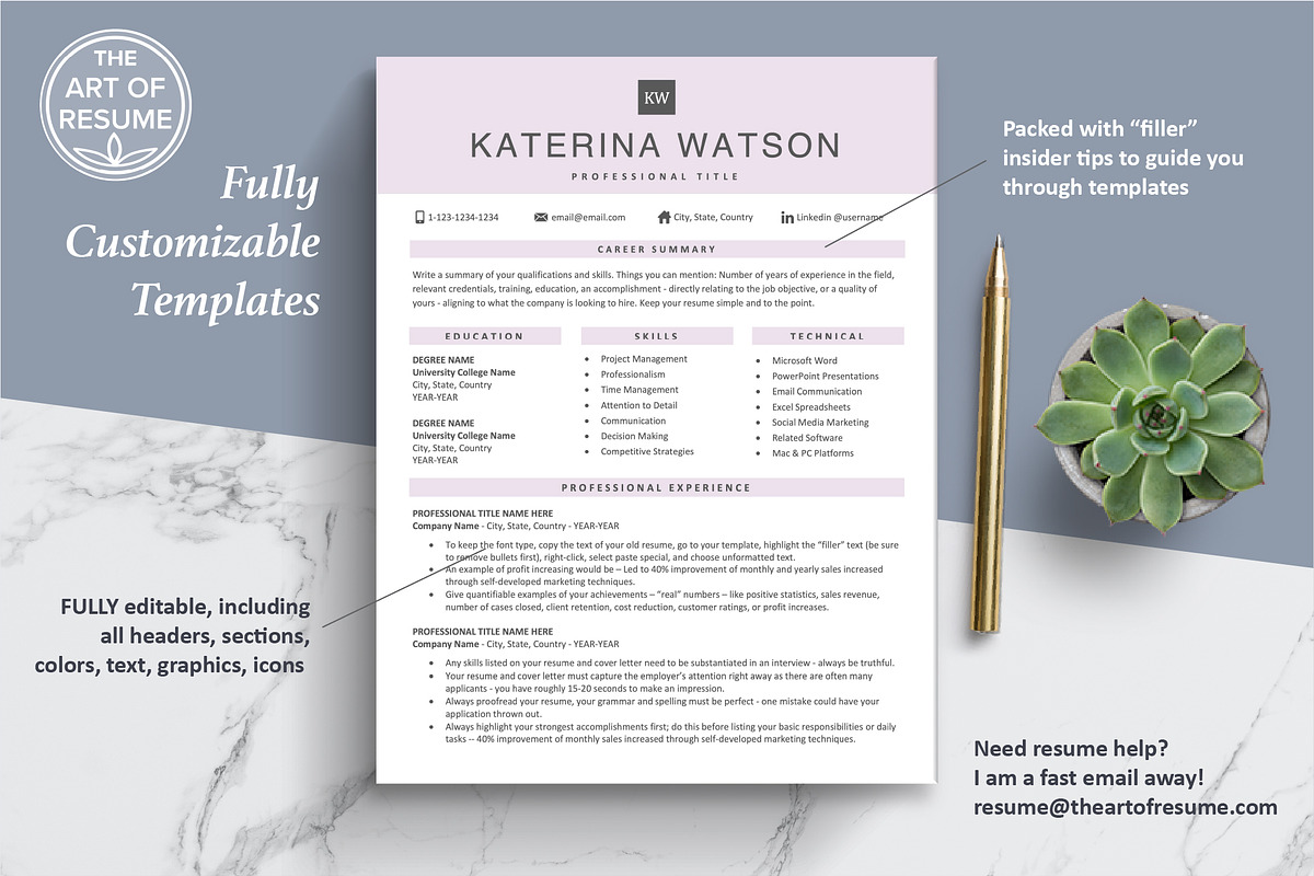 Pink Resume Template | Creative CV, a Resume Template by The Art of Resume (Photo 3 of 8)