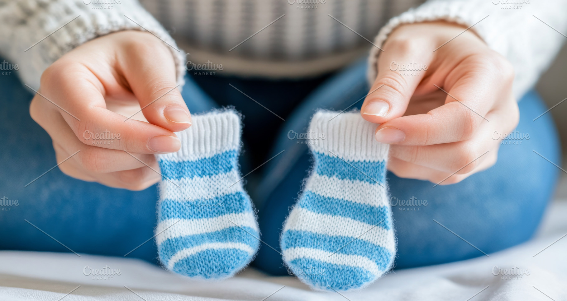 Pregnancy concept hands holding blue, a Photo by Dvoevnore photos