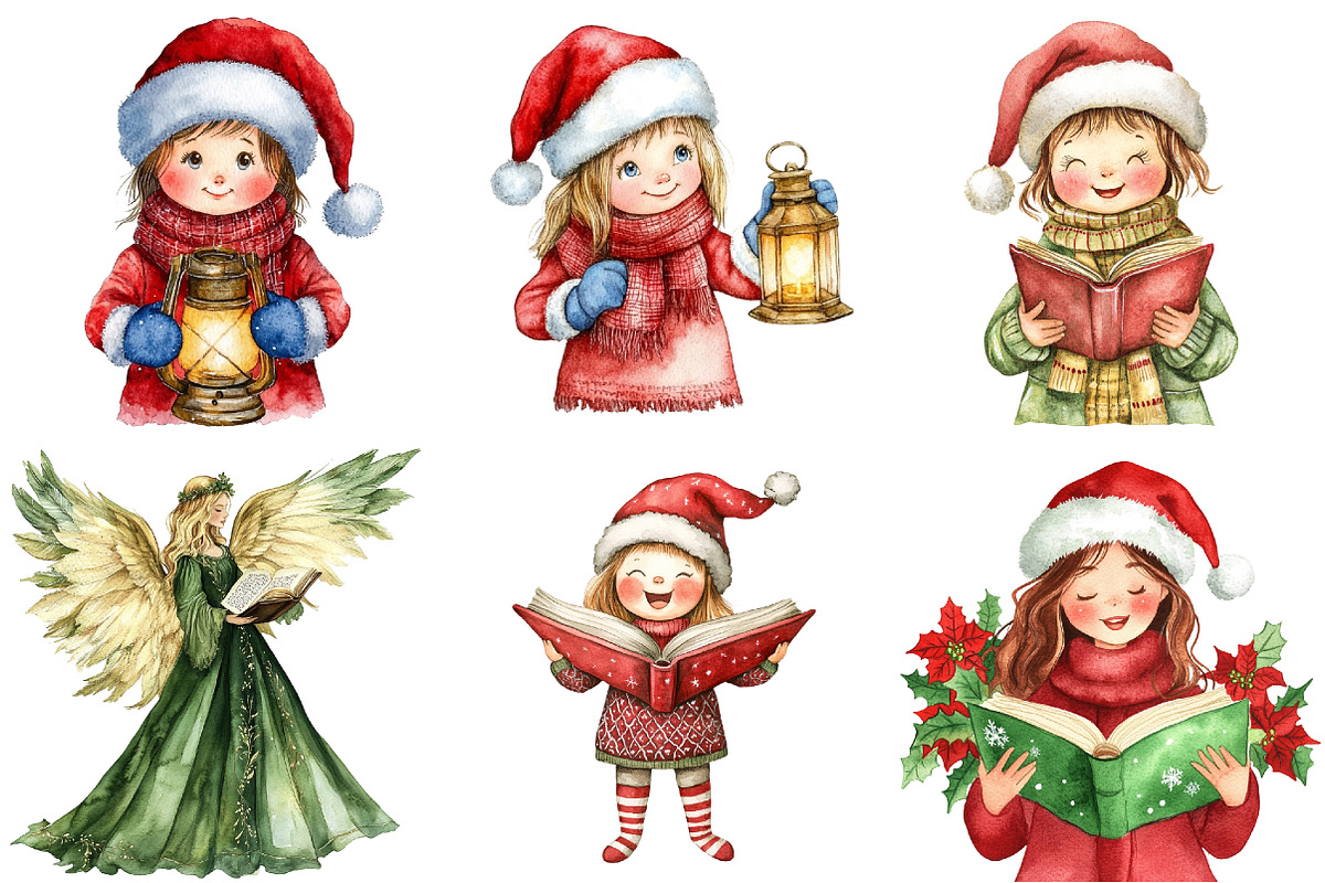 Christmas Carolers Watercolor, a Seasonal Illustration by CitraGraphics (Photo 2 of 6)
