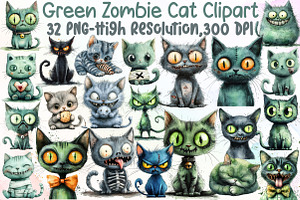 Green Zombie Cat Clipart, an Illustration by Sublimation Artist