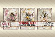 Spring bees card set,Collage insects, a Decorative Illustration by CraftArtStory (Thumbnail 2 of 3)