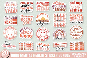 Boho Mental Health Sticker Bundle, a Graphic by Designer302