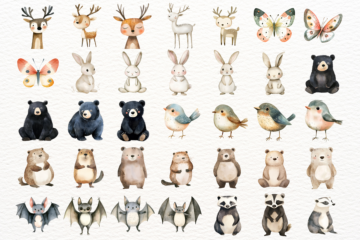 Watercolor Woodland Animals Clipart, an Animal Illustration by SugarCloudStudioArt (Photo 6 of 9)