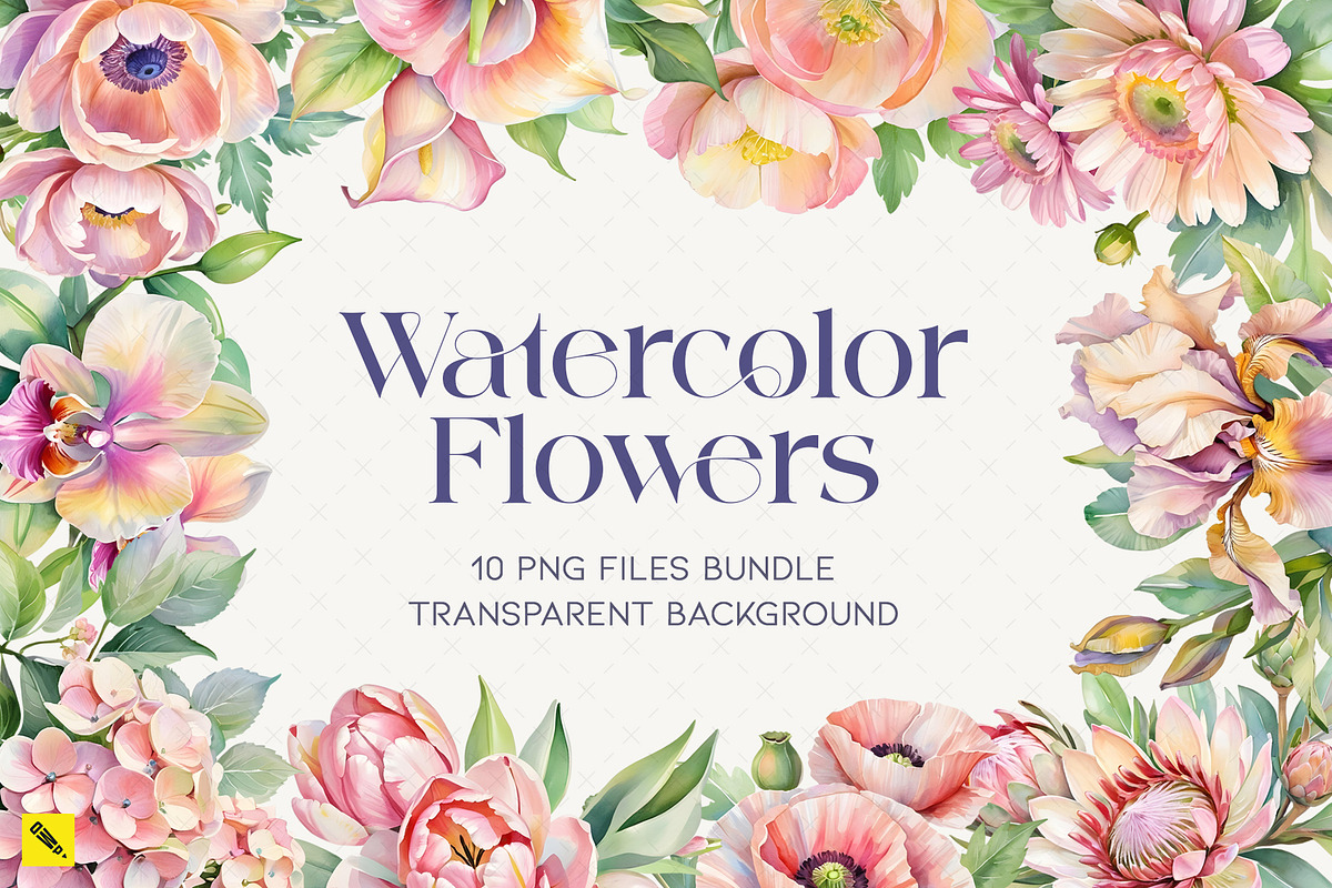 Watercolor Flowers vol.1 - 10 PNGs, a Graphic by DesignWP (Photo 1 of 5)