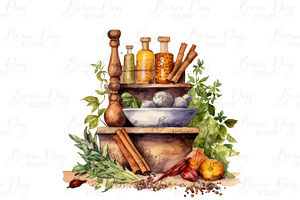 Watercolor Mortar And Pestle Clipart