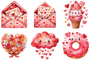Watercolor Kawaii Valentine Clipart, an Illustration by CraftArtStudio (Thumbnail 5 of 6)