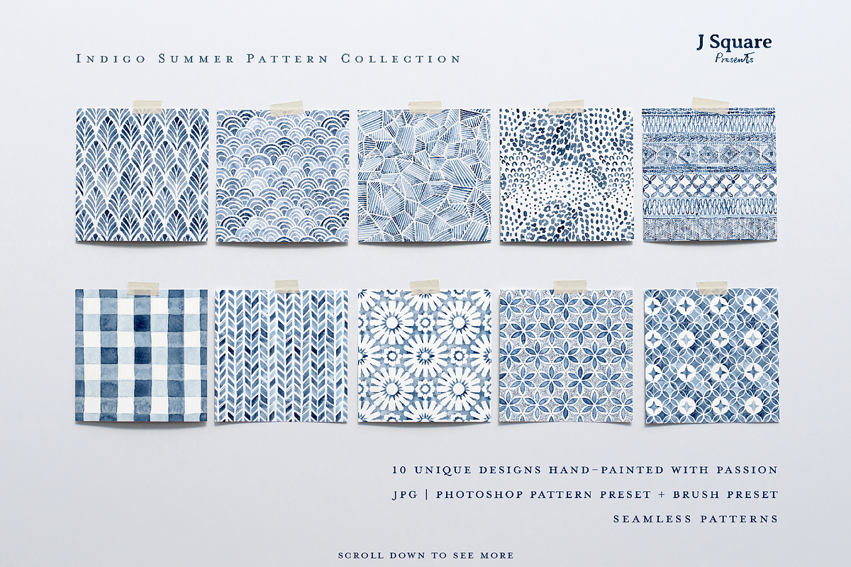 Watercolor Indigo Summer Patterns, a Pattern Graphic by JSquarePresents (Photo 4 of 11)