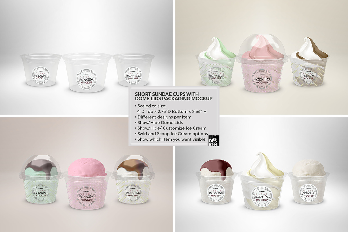 Clear Sundae Cups with Lids Mockup, a Cups & Container Mockup by INCDesign (Photo 4 of 14)