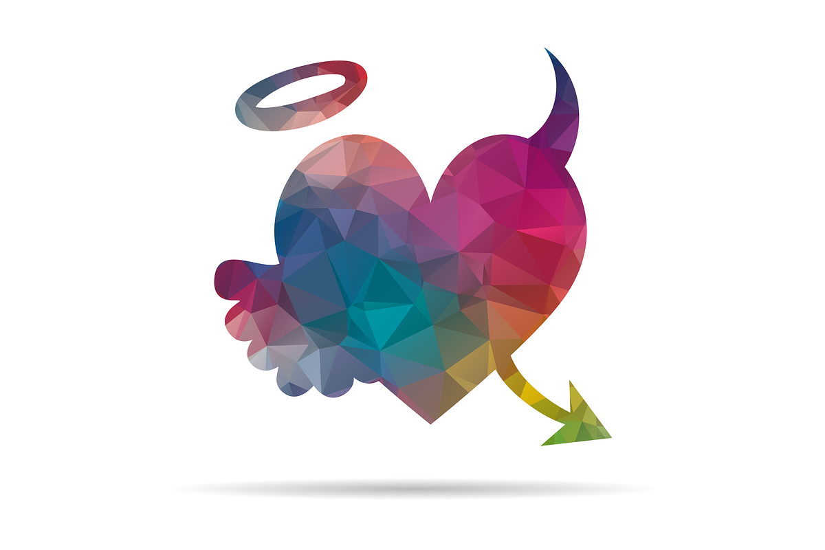 low poly good and bad heart icon, a Decorative Illustration by noche