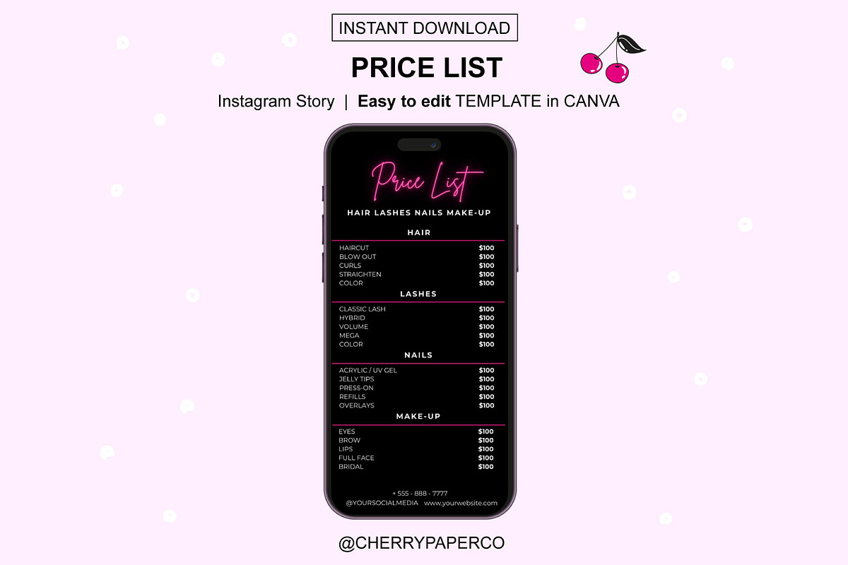Price List Flyer, Canva Template, a Social Media Template by Cherry Paper Co (Photo 2 of 3)