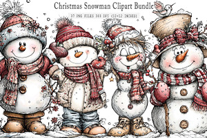 Christmas Whimsical Snowman Clipart, an Illustration by SinaCreation