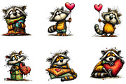 Whimsical Valentines Raccoon Clipart, an Illustration by CreationArt (Thumbnail 2 of 7)