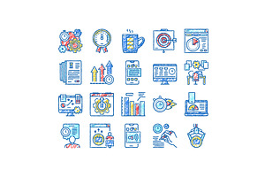 Productivity Manage set Icons hand, an Object Illustration by pikepicture
