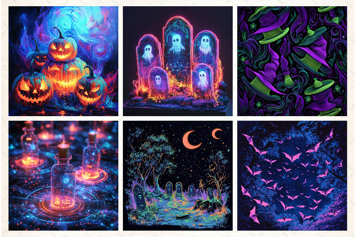 Neon Halloween Digital Paper, a Pattern Graphic by Libby Wishes (Photo 4 of 6)