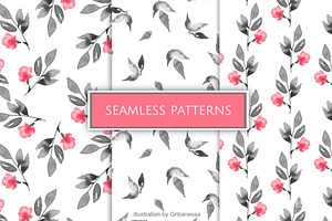 Contrasting Floral Ink Pattern Set
