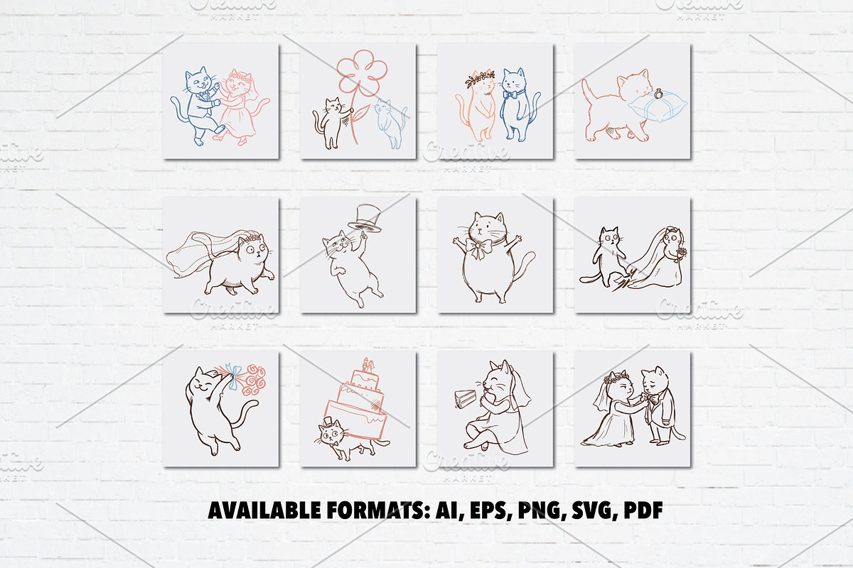 Cute Cat Wedding Doodles Bundle, an Animal Illustration by Guavanaboy (Photo 2 of 3)