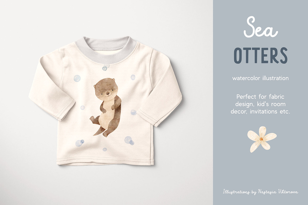 Lovely sea otters animal clipart, an Animal Illustration by Watercolor Nastasia Art (Photo 3 of 5)