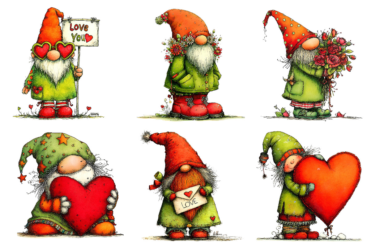 Whimsical Valentine's Gnomes Clipart, an Illustration by Dream Creation (Photo 4 of 7)