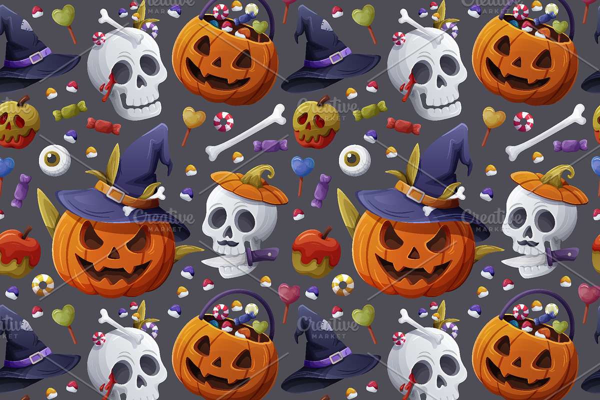 Halloween PumpkinClipart & Patterns, a Seasonal Illustration by Alina Kruss (Photo 5 of 11)