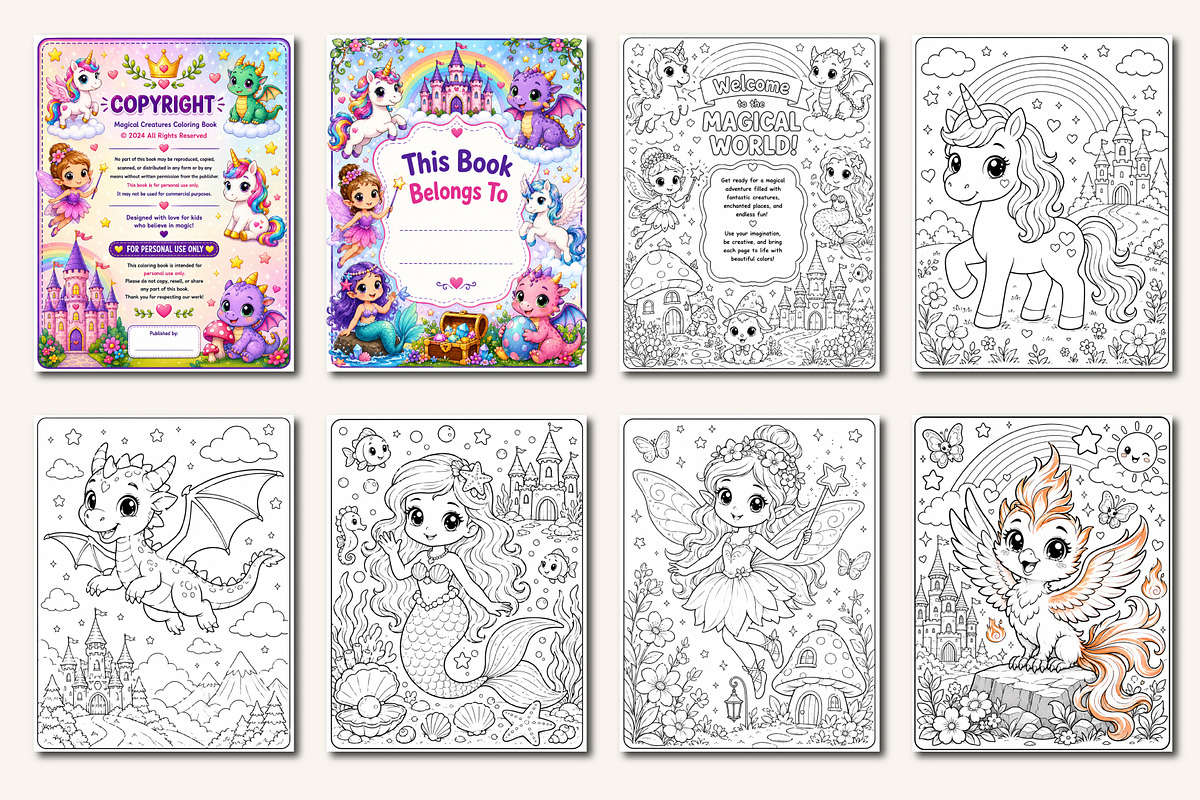 Magical Creatures Coloring Book, a Stationery Template by Designmela01 (Photo 2 of 5)