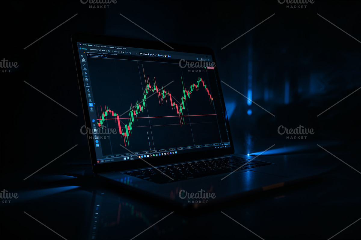 Laptop showing chart, an Illustration by wavebreak