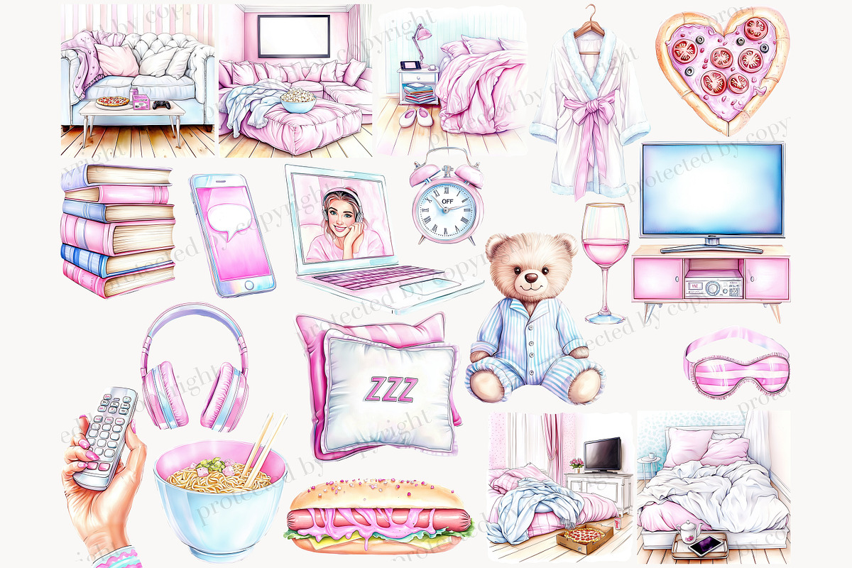 Cozy Pajama Party Clipart Set, a Healthcare Illustration by GlamArtZhanna (Photo 3 of 8)