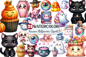 Watercolor Kawaii Halloween Clipart, an Illustration by Rose Art