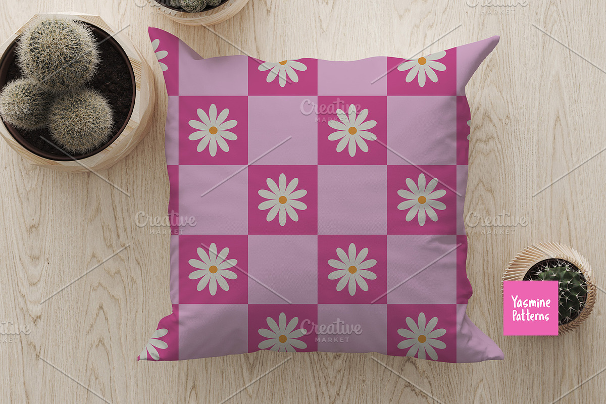 Checkered Flowers Vector Patterns, a Pattern Graphic by Yasmine Patterns (Photo 7 of 7)