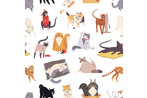 Cute cats seamless pattern. Repeated, an Animal Illustration by YummyBuum