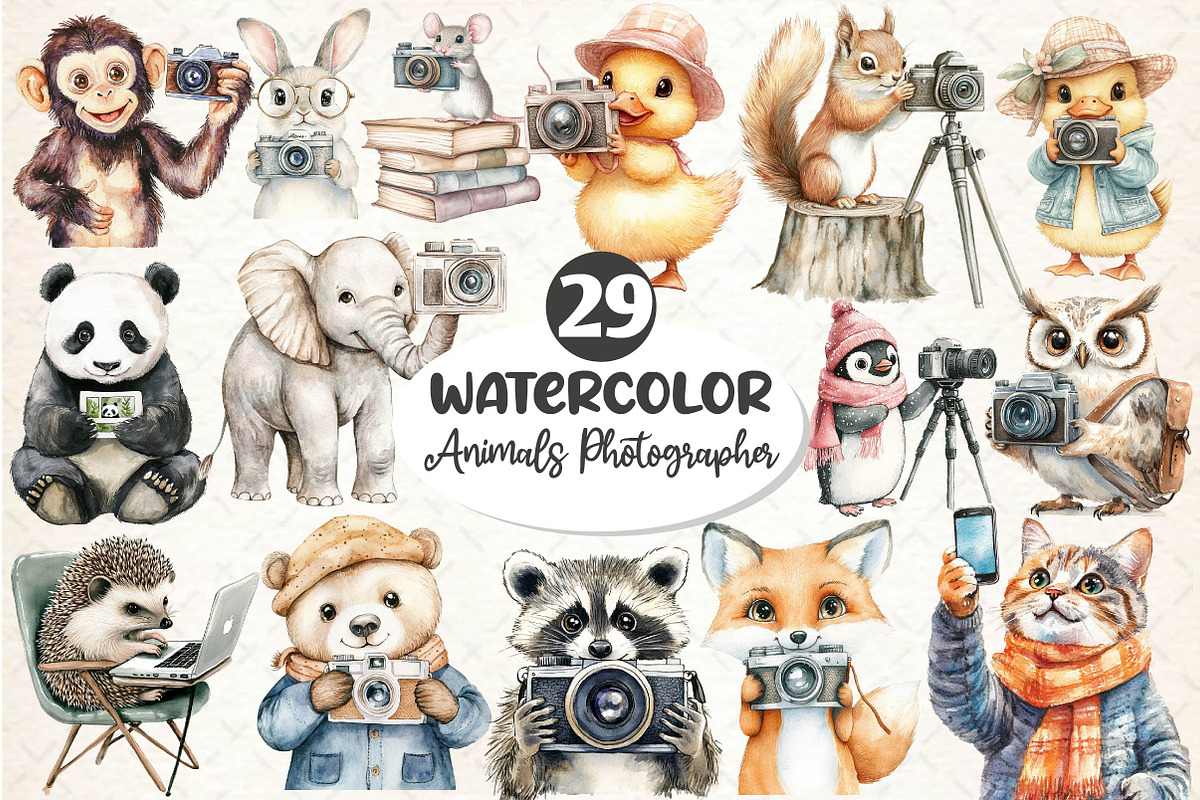 Cute Animals Photographer Clipart, an Illustration by Dream Creation (Photo 1 of 6)