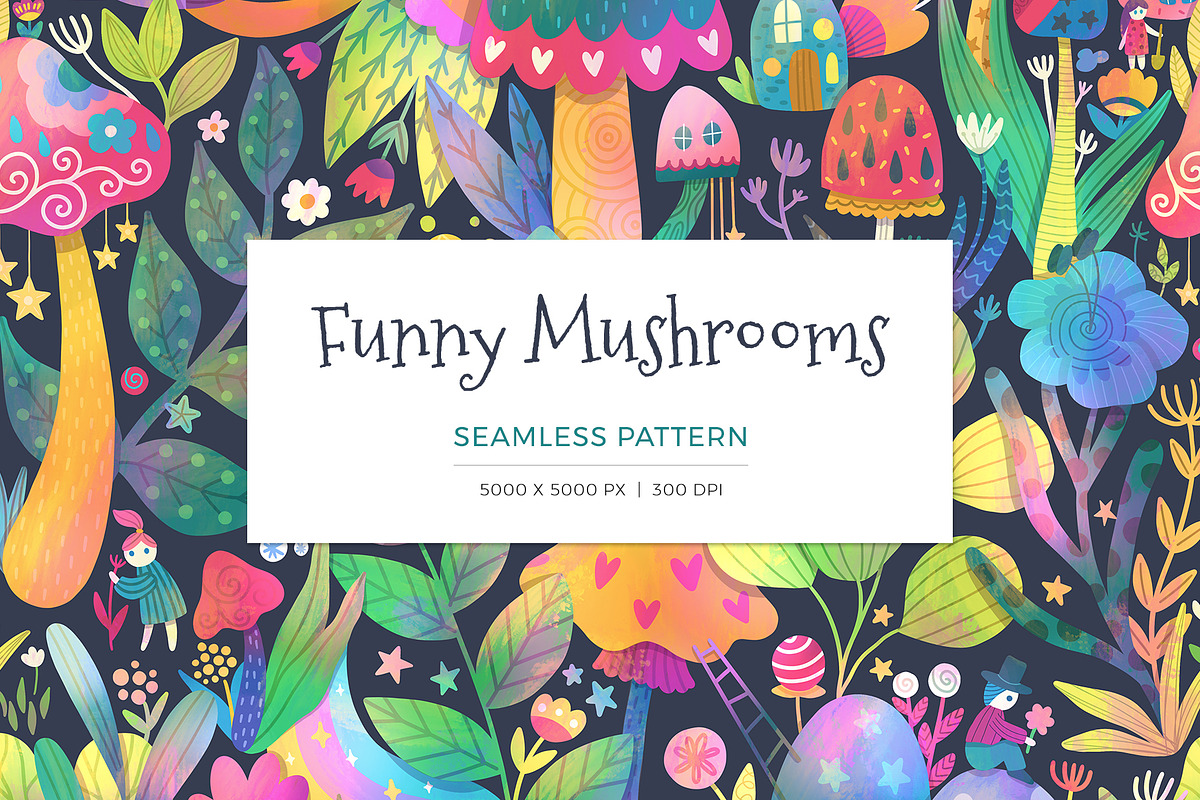 Funny Mushrooms Pattern | Floral, a Pattern Graphic by Velliniki (Photo 1 of 10)