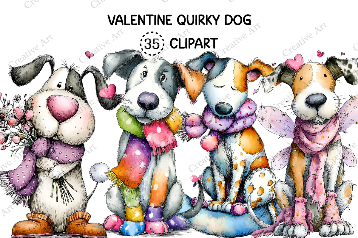 Valentine Quirky Dog Clipart Bundle, an Illustration by Creative Art (Photo 1 of 10)