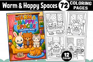 Warm & Happy Spaces Coloring Book, a Decorative Illustration by Design Station