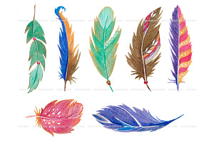 Watercolor Colorful Feathers Clipart