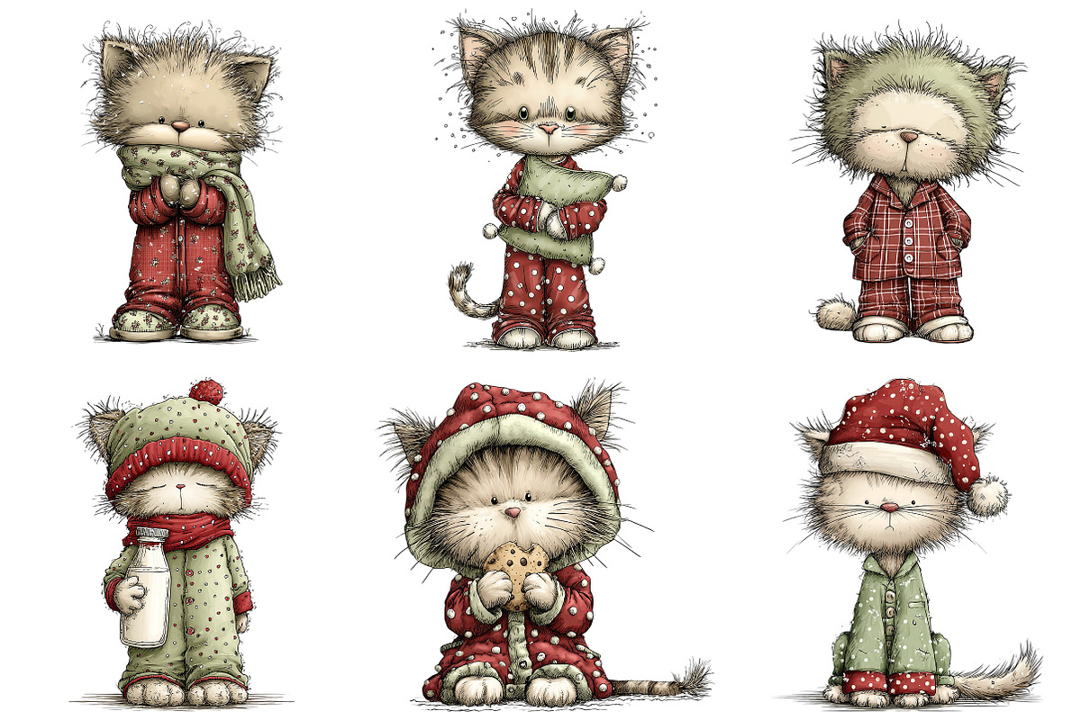 Winter Pajama Cats Clipart, an Illustration by Craft Nest (Photo 5 of 11)