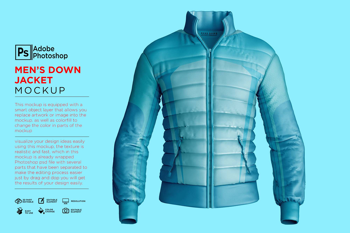 Men's Downs Jacket Mockup, a Hoody Mockup by Nanggroe Scripting (Photo 1 of 9)