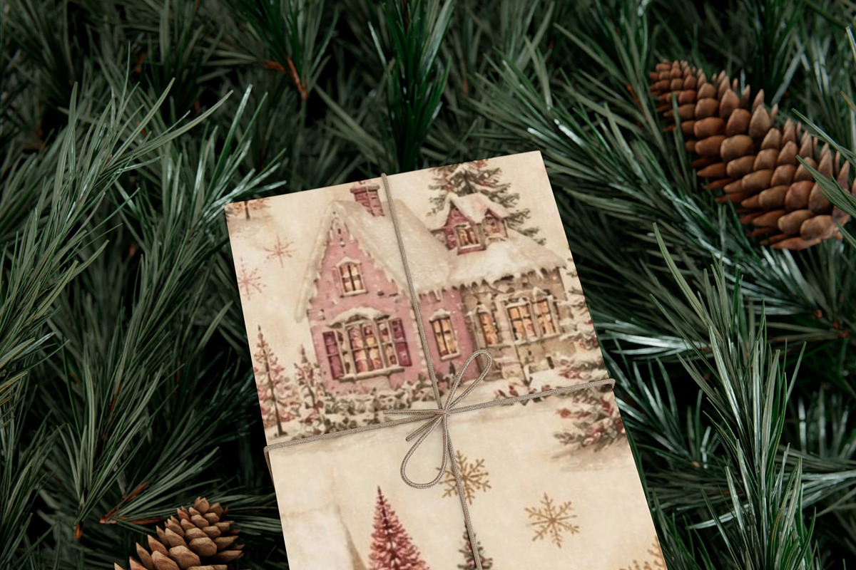 Vintage Christmas Digital Paper, a Pattern Graphic by elfy creative (Photo 4 of 4)