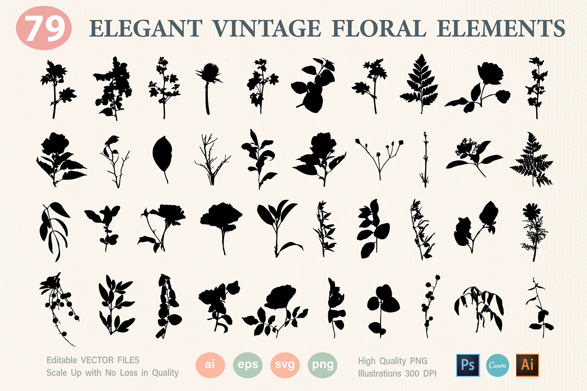 Vintage Floral Elements Atelier, an Object Graphic by Katrinelly (Photo 6 of 14)