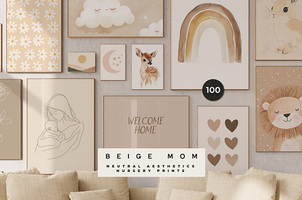 BEIGE MOM — NEUTRAL NURSERY PRINTS, a Background Graphic by Lana Elanor