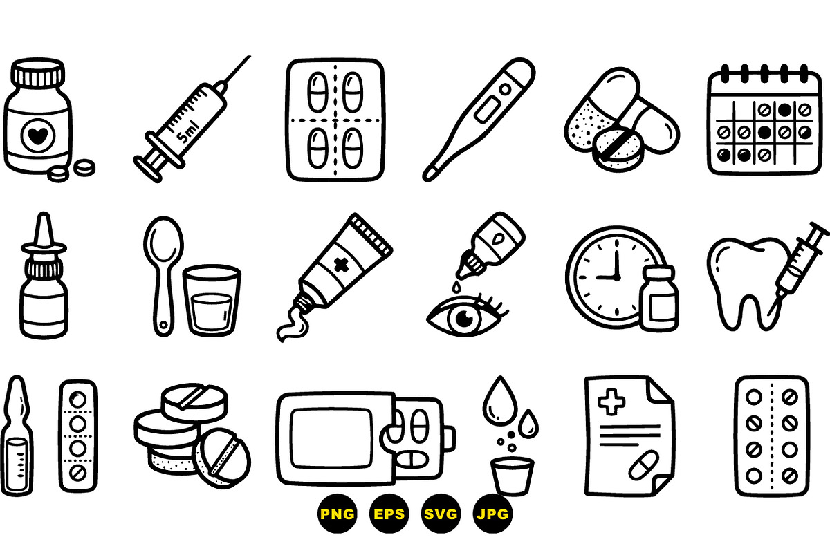 Hand Drawn Medical Supplies Clipart, an Illustration by designvectx (Photo 3 of 3)