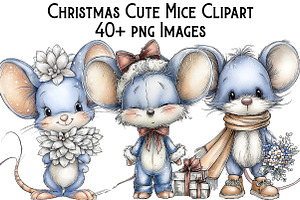 Christmas Cute Mice Clipart Bundle, an Illustration by Pixels.Craft