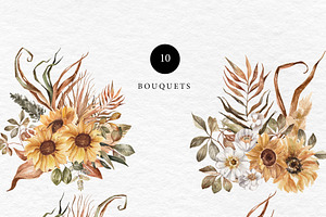 Sunflowers Watercolor Clipart