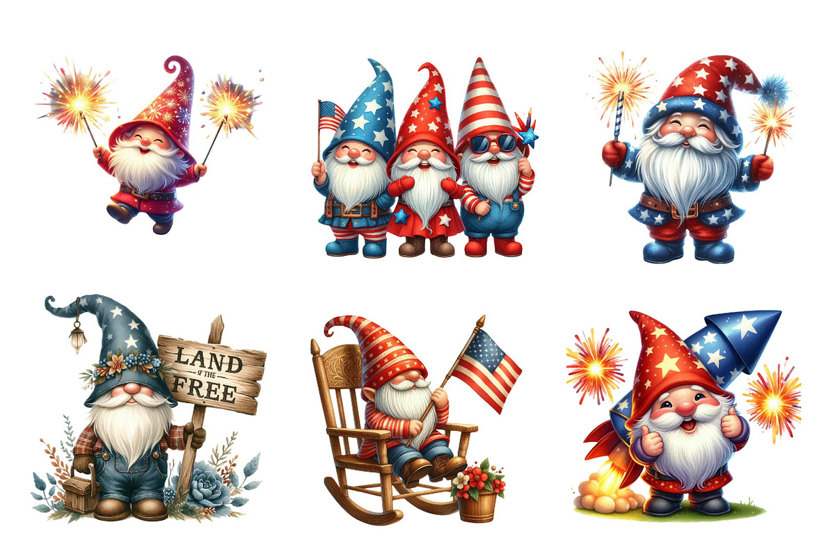 4th Of July Gnomes Clipart, an Illustration by CreationArt (Photo 4 of 5)
